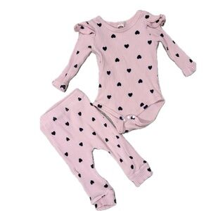 💕 Valentines Day 💕 Pink Heart Print Baby Outfit, 6-12m